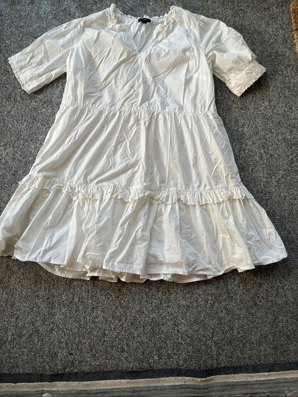J. Crew Women White Ruffle Tiered Dress - Classic Summer Style